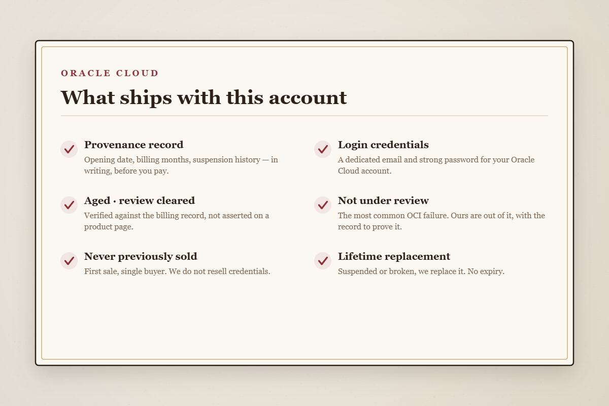What you receive when you buy an aged Oracle Cloud (OCI) account